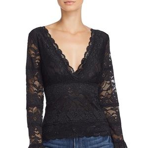Guess Black Lace Blouse Top long sleeves stretch party women’s type, size Small